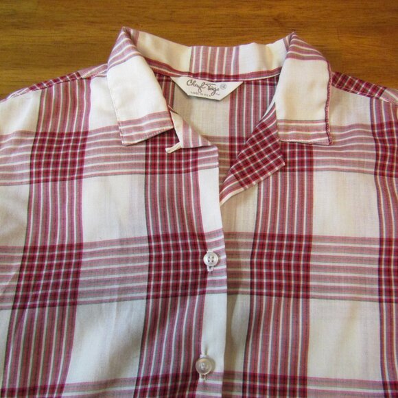 Cheryl Tiegs 70s Striped Burgundy & White Button Front Top Blouse Size 12 - Picture 1 of 5